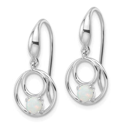 Rhodium-plated Sterling Silver Created Opal Dangle Earrings