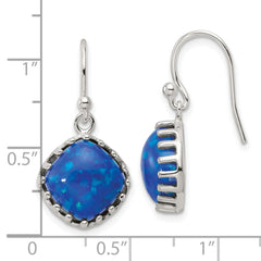 Sterling Silver Polished Blue Cabochon Opal Dangle Earrings