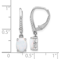 Rhodium-plated Sterling Silver CZ and Created Opal Dangle Leverback Earrings