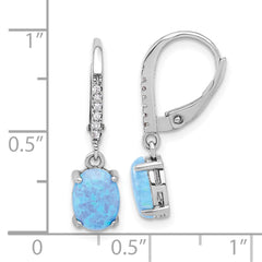 Rhodium-plated Sterling Silver CZ and Blue Created Opal Dangle Leverback Earrings