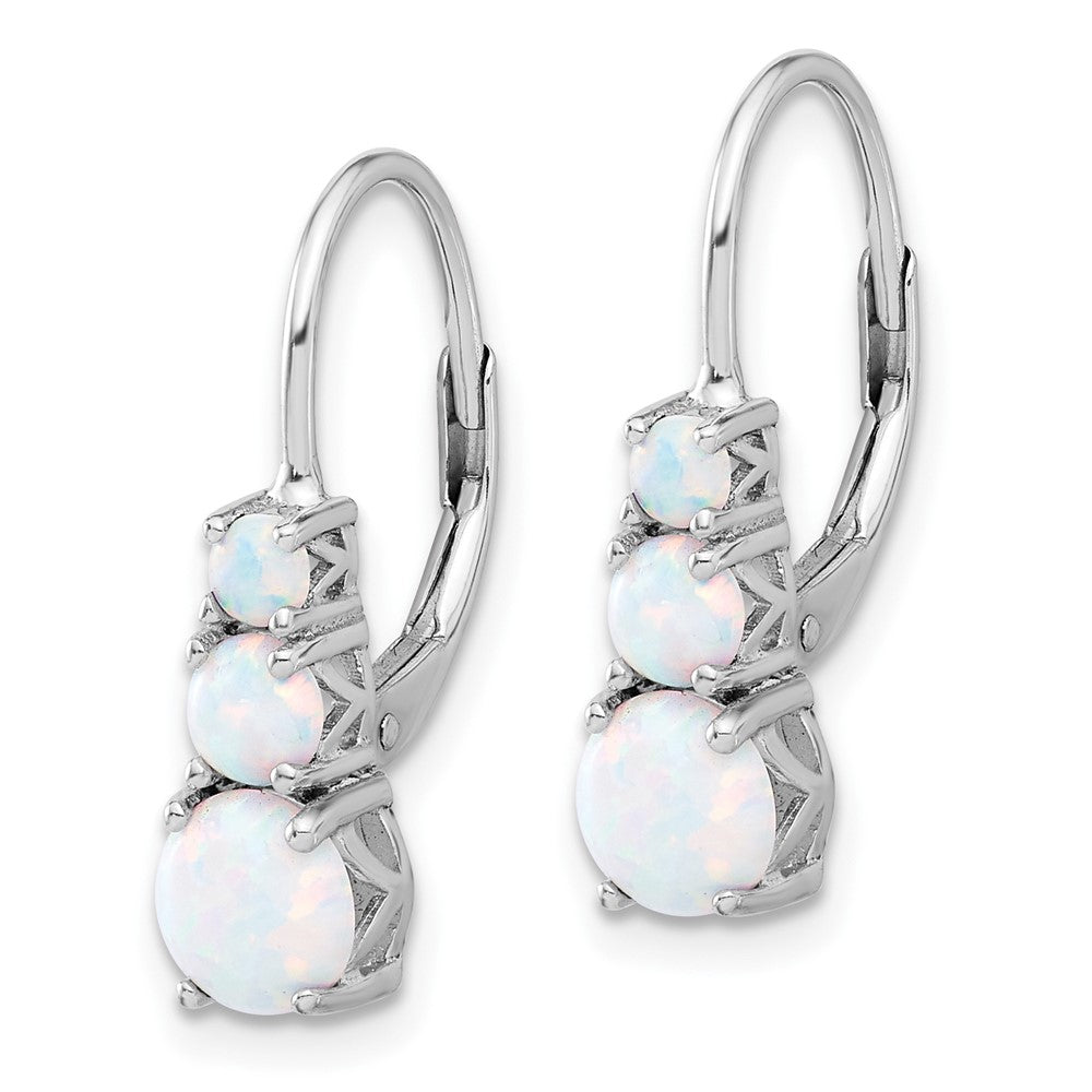 Rhodium-plated Sterling Silver Created Opal Leverback Earrings