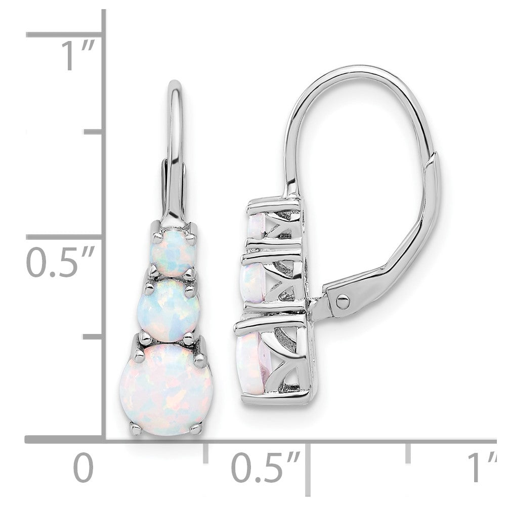 Rhodium-plated Sterling Silver Created Opal Leverback Earrings