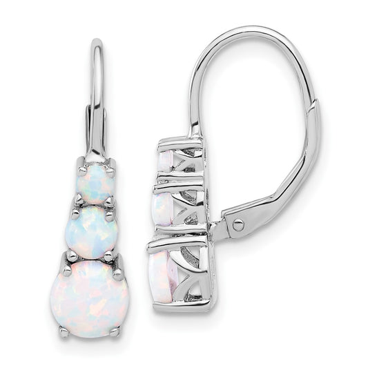 Rhodium-plated Sterling Silver Created Opal Leverback Earrings