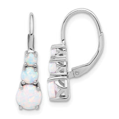 Rhodium-plated Sterling Silver Created Opal Leverback Earrings