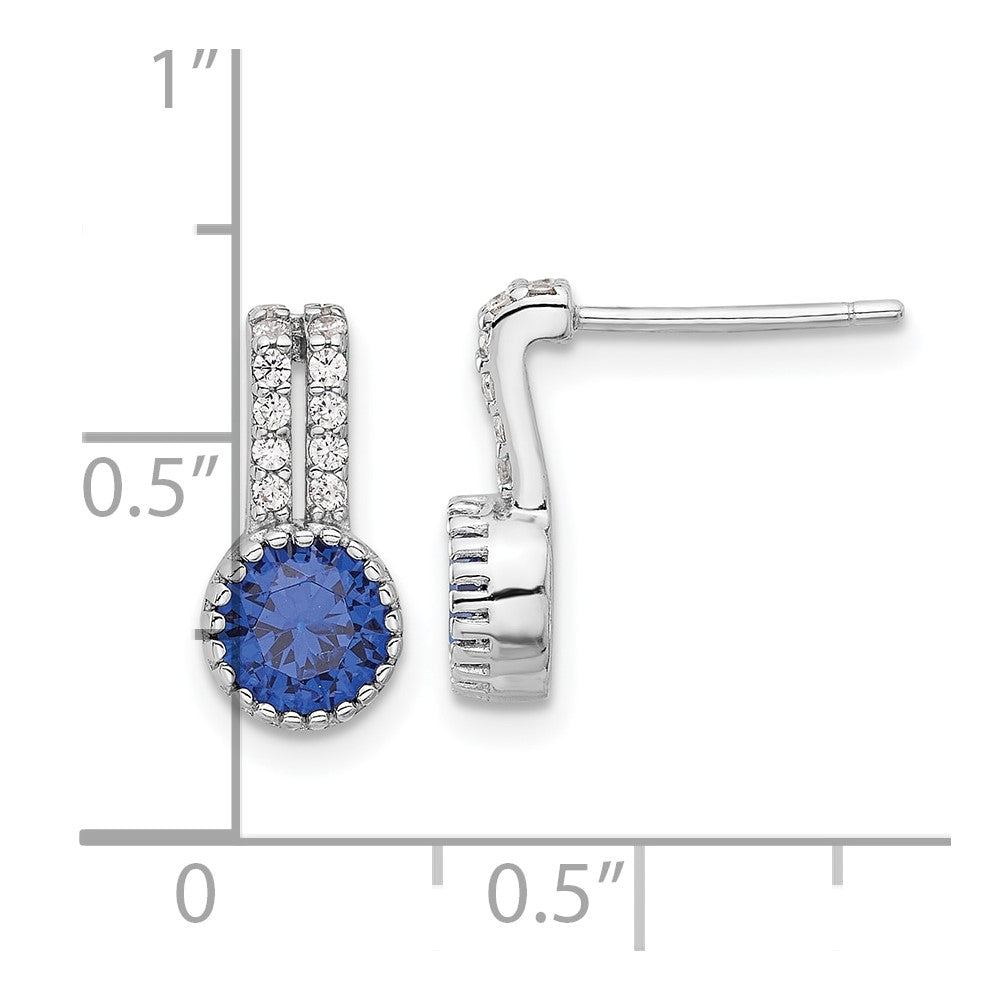 Rhodium-plated Silver Lab Created Blue Spinel 2.8BS and CZ Post Earrings