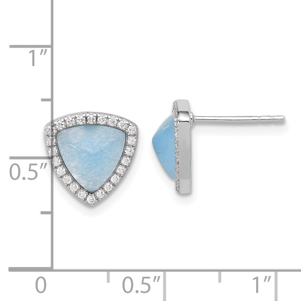Rhodium-plated Sterling Silver CZ and Blue Chalcedony Post Earrings