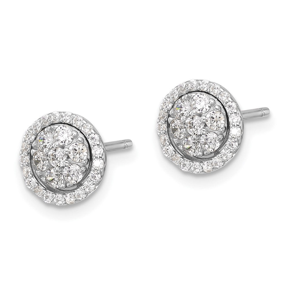Rhodium-plated Sterling Silver Cluster CZ Post with Jacket Earrings