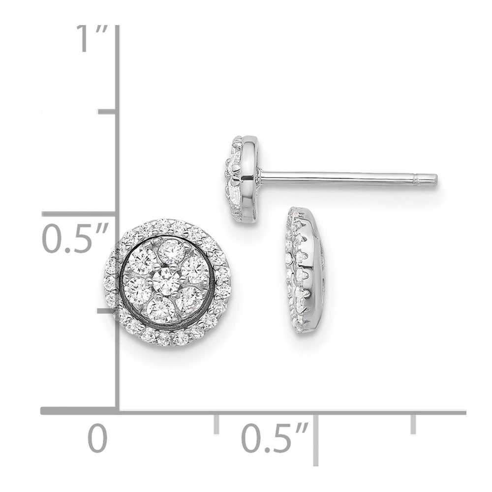 Rhodium-plated Sterling Silver Cluster CZ Post with Jacket Earrings