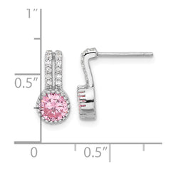 Rhodium-plated Sterling Silver Pink and White CZ Post Earrings