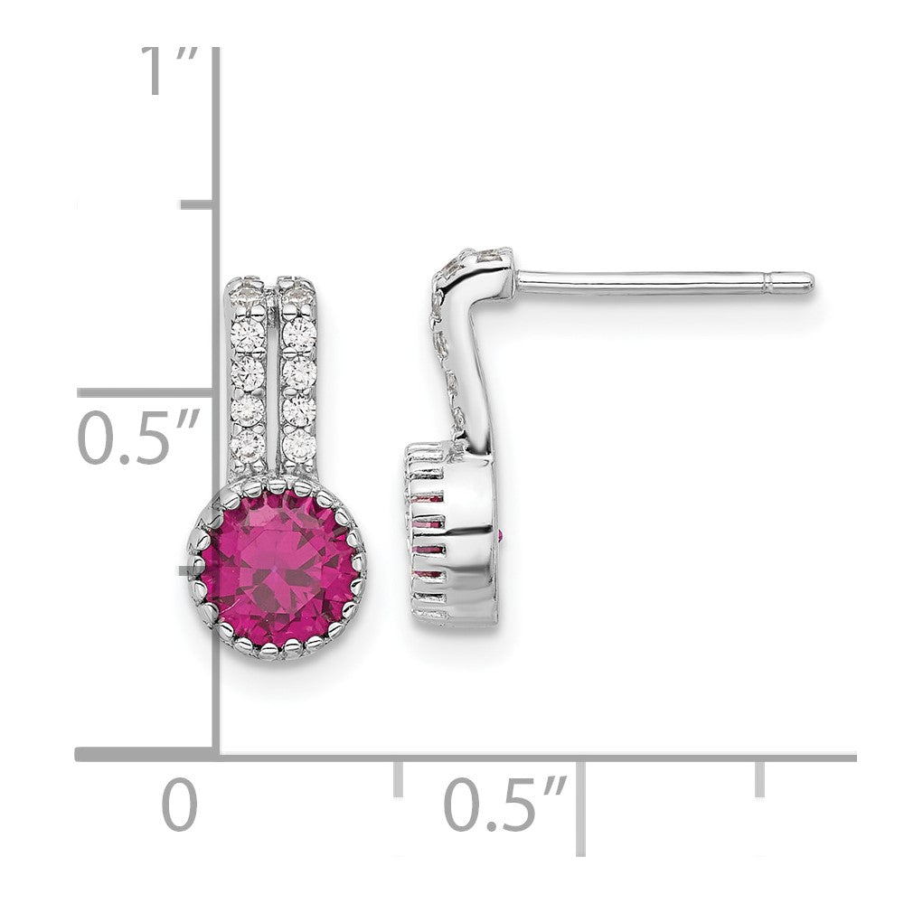 Rhodium-plated Sterling Silver Red and White CZ Post Earrings