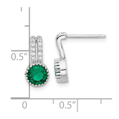 Rhodium-plated Sterling Silver Green and White CZ Post Earrings