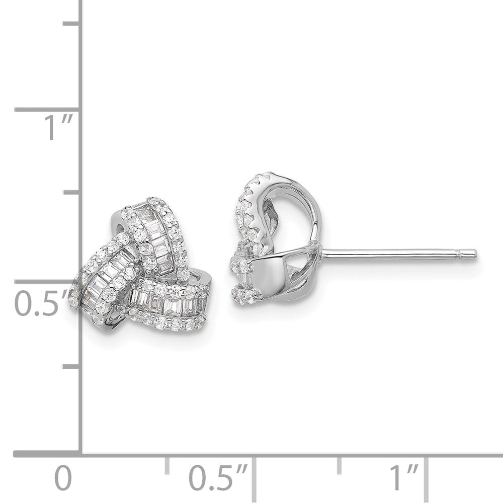 Rhodium-plated Sterling Silver CZ Love Knot Post Earrings