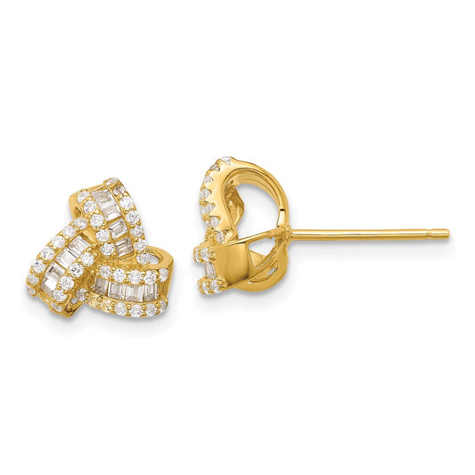 Yellow Gold-plated Sterling Silver CZ Love Knot Post Earrings
