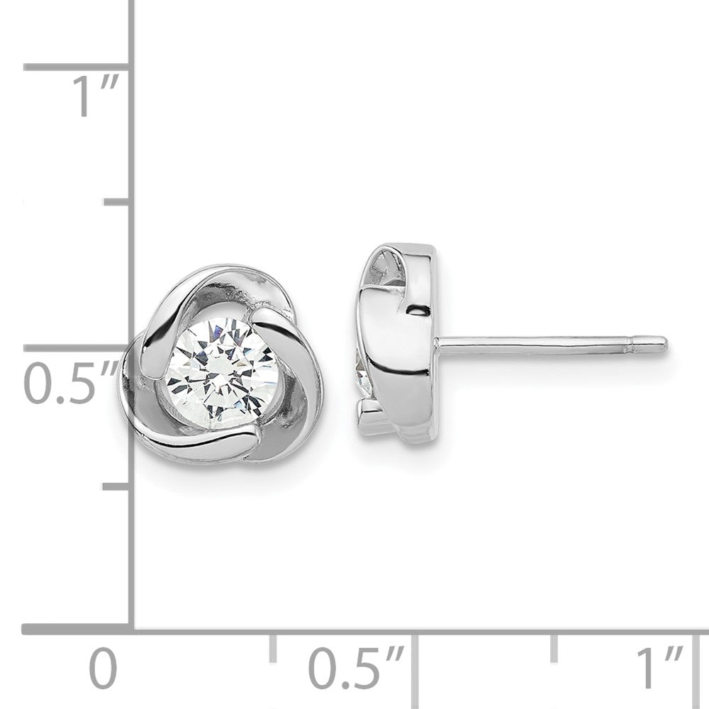 Rhodium-plated Sterling Silver CZ Love Knot Post Earrings