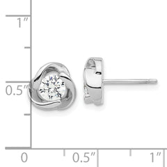 Rhodium-plated Sterling Silver CZ Love Knot Post Earrings