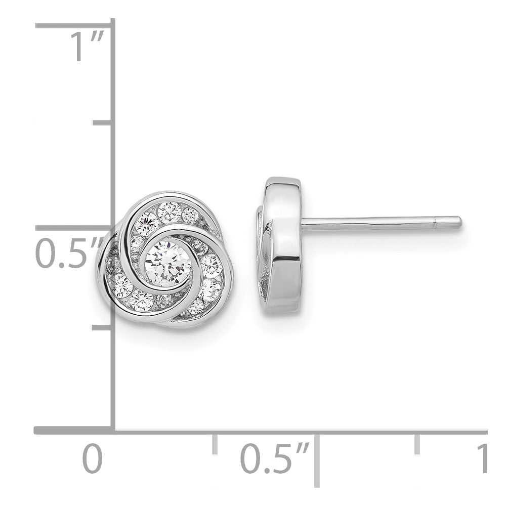 Rhodium-plated Sterling Silver CZ Love Knot Post Earrings