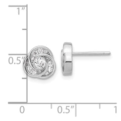 Rhodium-plated Sterling Silver CZ Love Knot Post Earrings