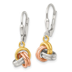 Sterling Silver, Yellow & Rose Gold-plated Love Knot Dangle Leverback Earrings