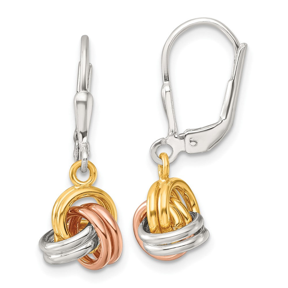Sterling Silver, Yellow & Rose Gold-plated Love Knot Dangle Leverback Earrings