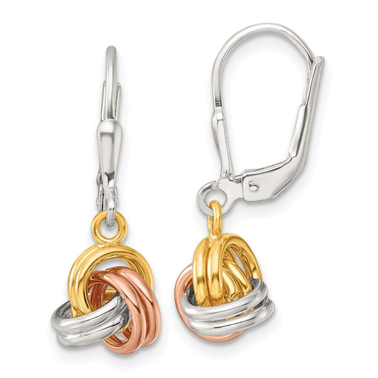 Sterling Silver, Yellow & Rose Gold-plated Love Knot Dangle Leverback Earrings