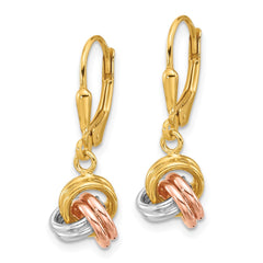 Sterling Silver, Yellow & Rose-tone Love Knot Leverback Earrings