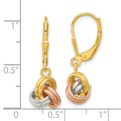 Sterling Silver, Yellow & Rose-tone Love Knot Leverback Earrings