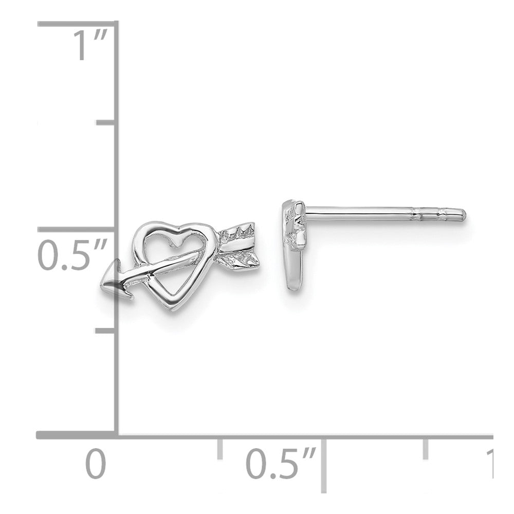 Rhodium-plated Sterling Silver Heart with Arrow Post Earrings