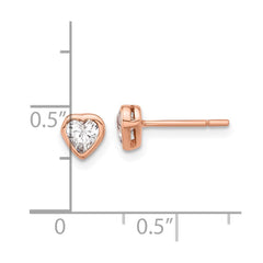 Rose Gold-plated Sterling Silver CZ Bezel Heart Post Earrings