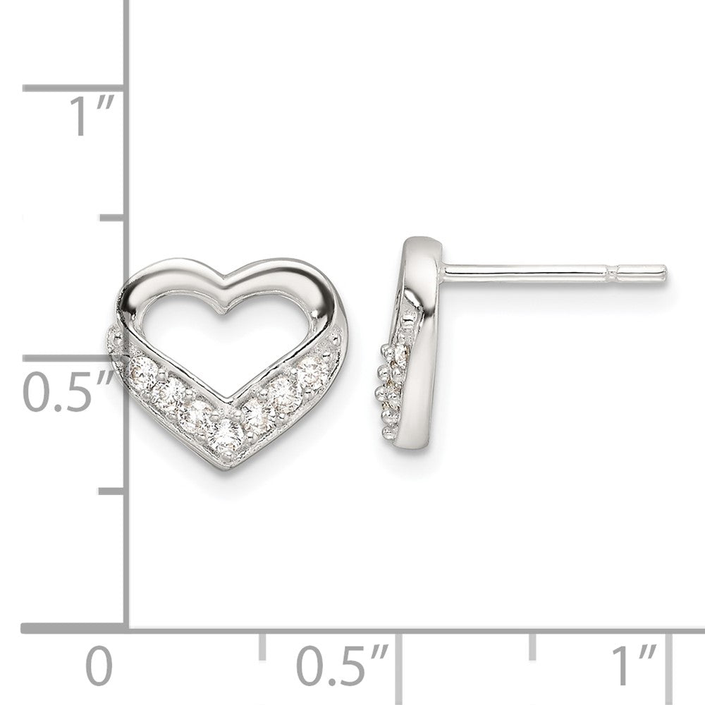 Sterling Silver Polished CZ Heart Post Earrings