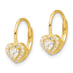 Yellow Gold-plated Sterling Silver CZ Heart Leverback Earrings