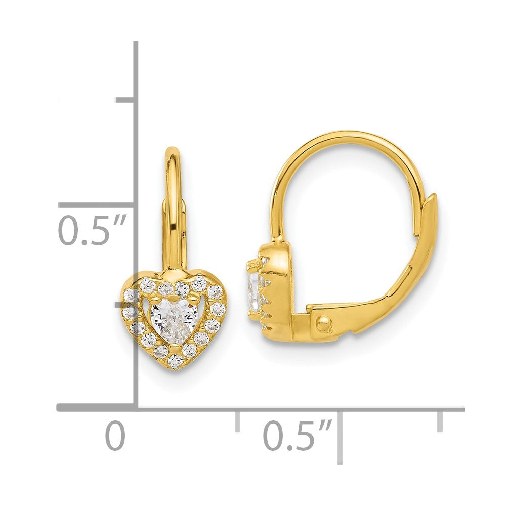 Yellow Gold-plated Sterling Silver CZ Heart Leverback Earrings