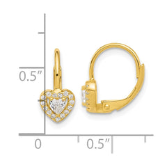 Yellow Gold-plated Sterling Silver CZ Heart Leverback Earrings