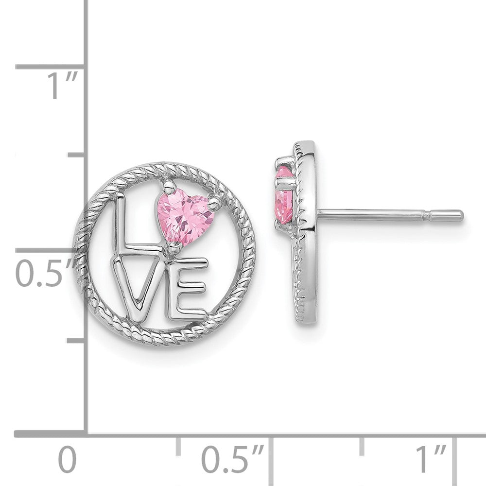 Sterling Silver LOVE Pink CZ Post Earrings