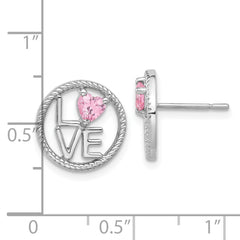 Sterling Silver LOVE Pink CZ Post Earrings