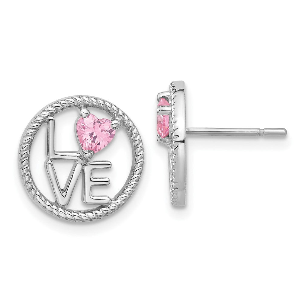 Sterling Silver LOVE Pink CZ Post Earrings