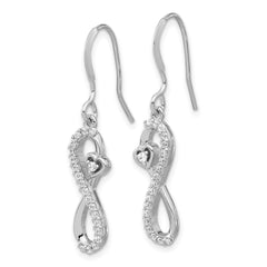 Sterling Silver Polished CZ Infinity Heart Dangle Earrings