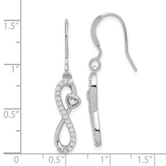 Sterling Silver Polished CZ Infinity Heart Dangle Earrings