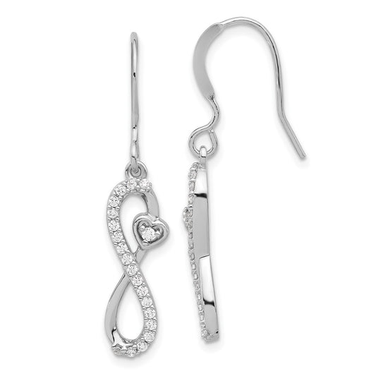 Sterling Silver Polished CZ Infinity Heart Dangle Earrings