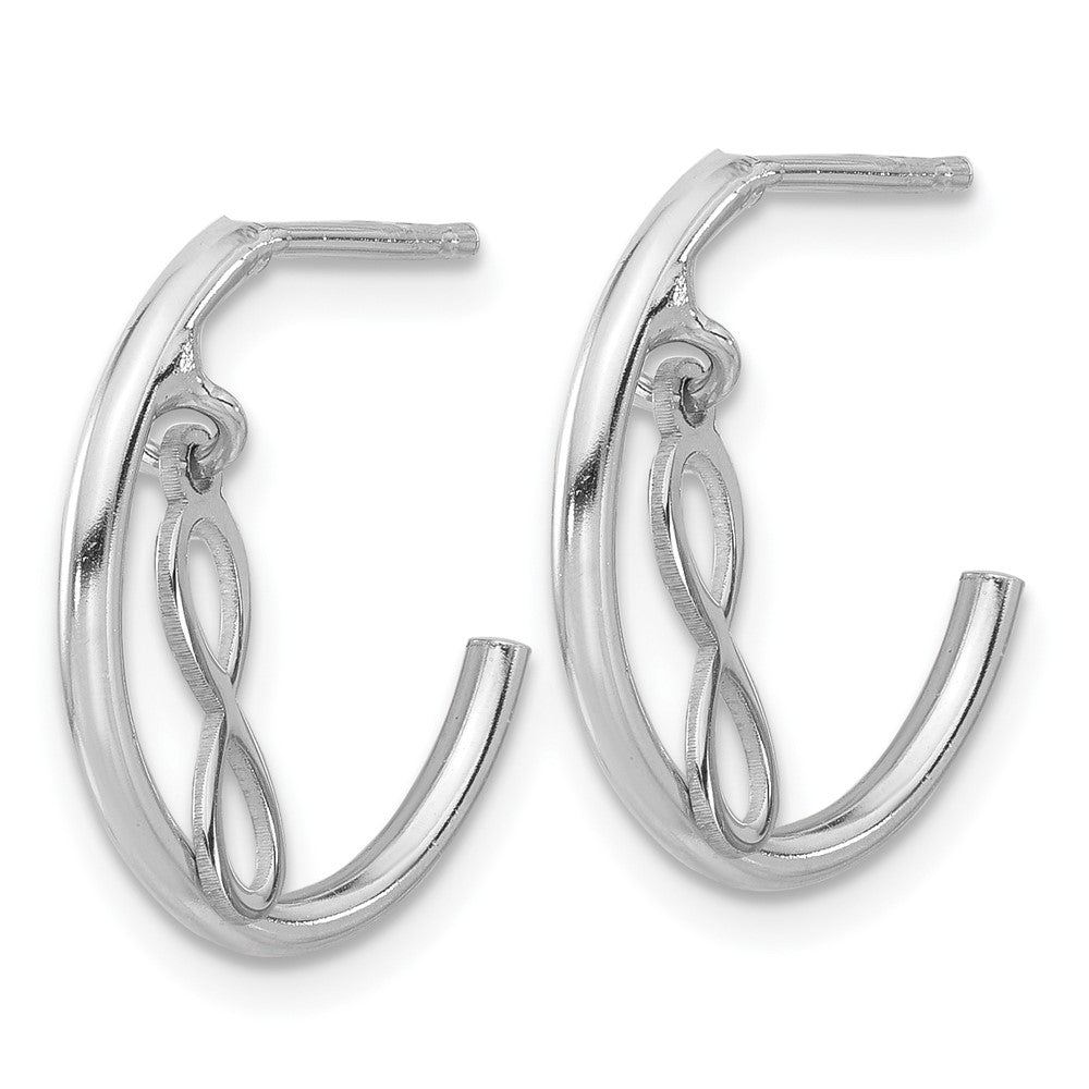 Rhodium-plated Sterling Silver Polished Infinity Dangle J-Hoop Post Earrings