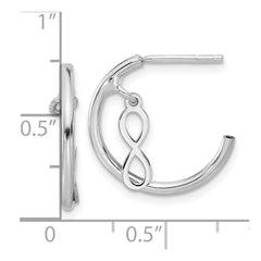 Rhodium-plated Sterling Silver Polished Infinity Dangle J-Hoop Post Earrings