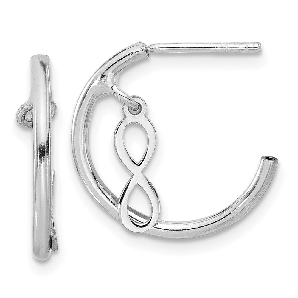 Rhodium-plated Sterling Silver Polished Infinity Dangle J-Hoop Post Earrings