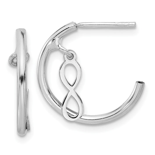 Rhodium-plated Sterling Silver Polished Infinity Dangle J-Hoop Post Earrings