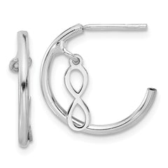 Rhodium-plated Sterling Silver Polished Infinity Dangle J-Hoop Post Earrings