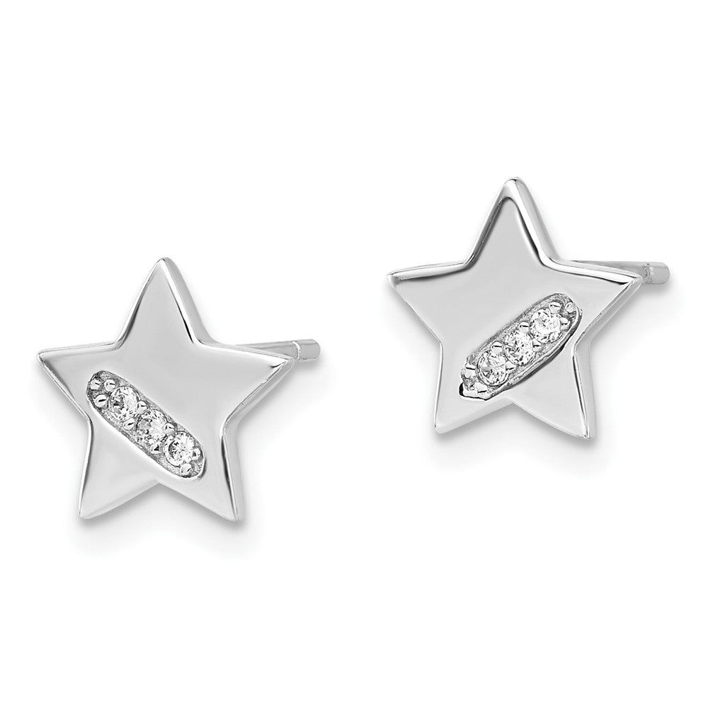 Rhodium-plated Sterling Silver CZ Star Post Earrings