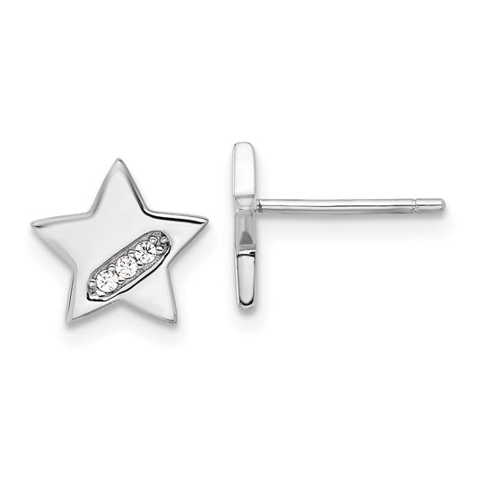 Rhodium-plated Sterling Silver CZ Star Post Earrings