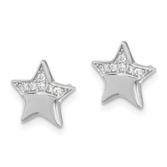 Rhodium-plated Sterling Silver CZ Star Post Earrings