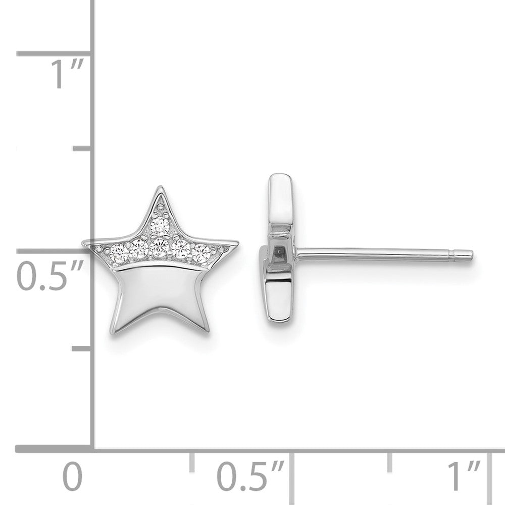 Rhodium-plated Sterling Silver CZ Star Post Earrings