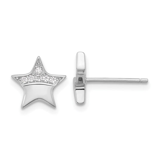 Rhodium-plated Sterling Silver CZ Star Post Earrings