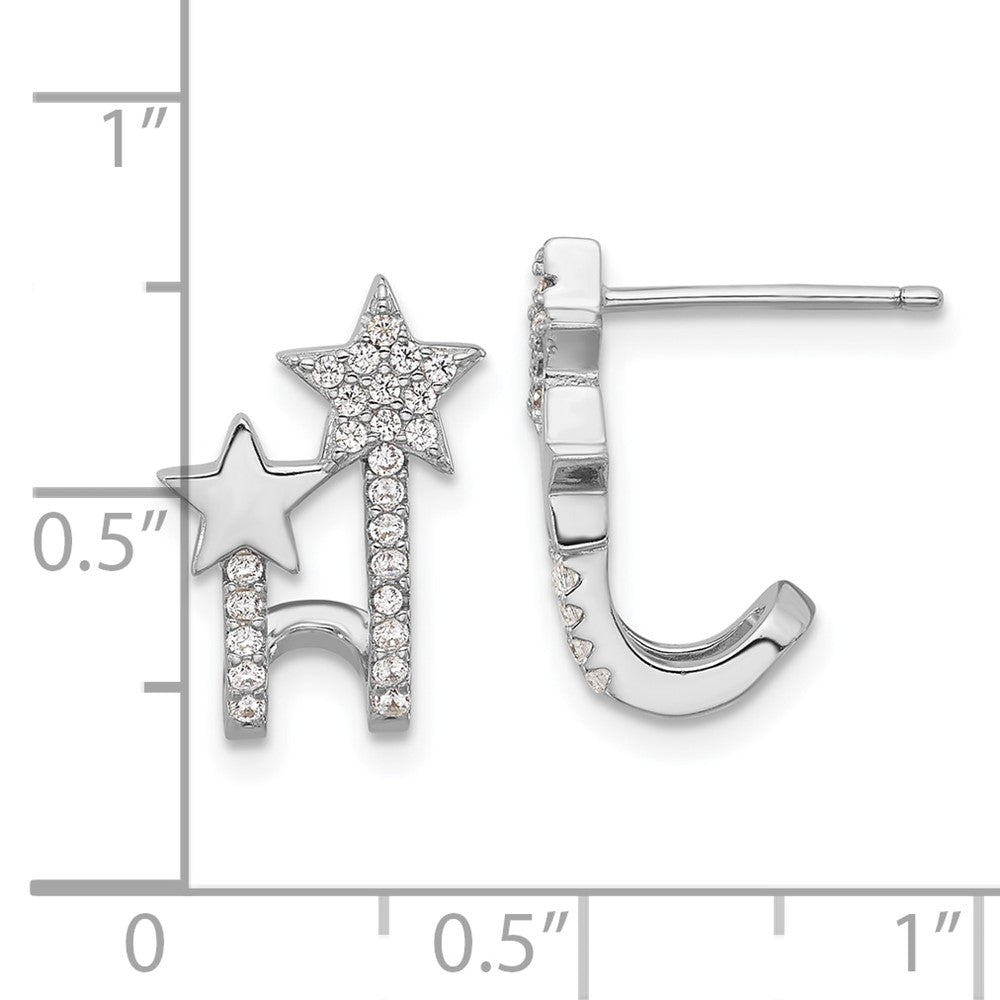Rhodium-plated Sterling Silver CZ Star Cuff Post Earrings