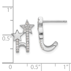 Rhodium-plated Sterling Silver CZ Star Cuff Post Earrings